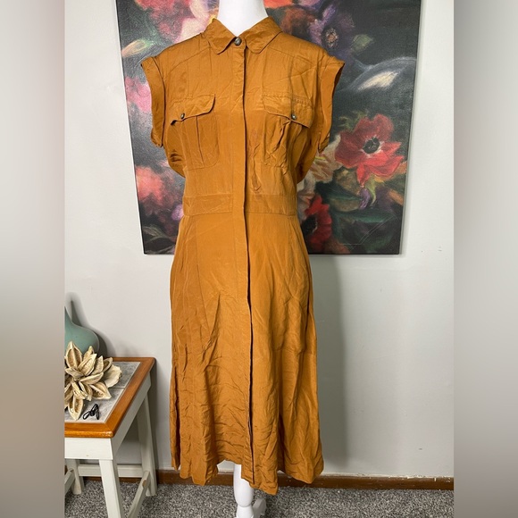 Broadway and Broome Madewell silk Midi Fit & Flare Dress 4 Career Minimalist - Picture 2 of 12